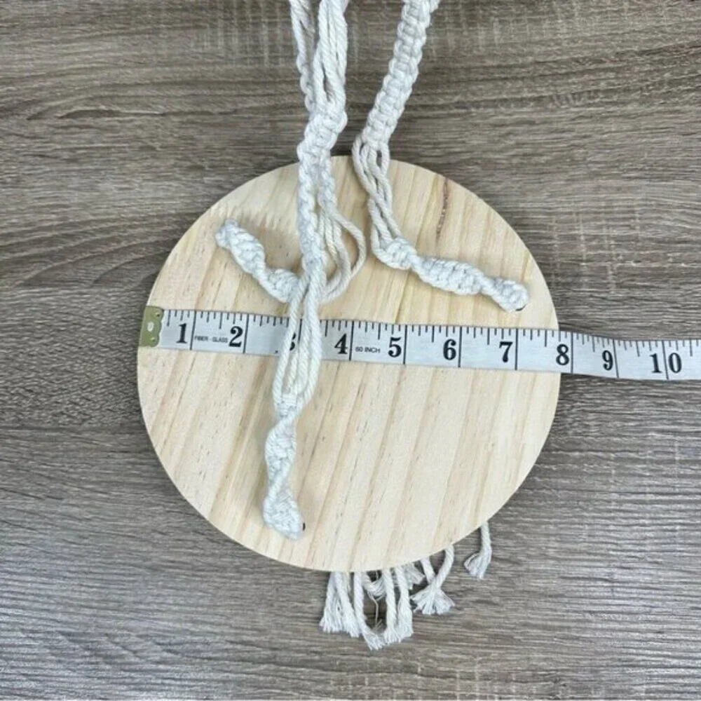 Macrame‎ Hanging Plant Shelf Boho Wood Floating Round Swing Cream 22 Inch NEW